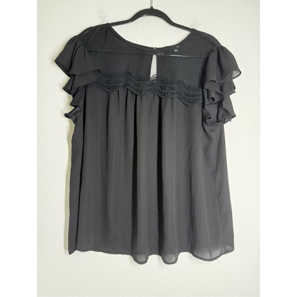 Impulsive Women’s Bohemian Lace Detail Round Neck Blouse Black Size 2X Ruffle